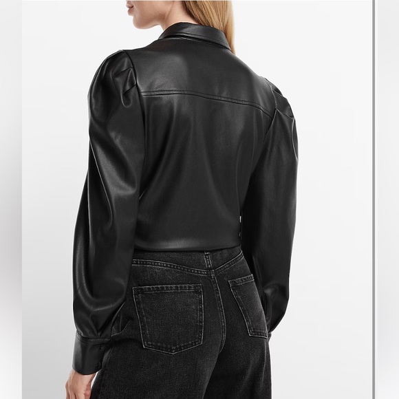 Brand New Express Faux Leather Puff Sleeve Button Up Shirt - Picture 3 of 8